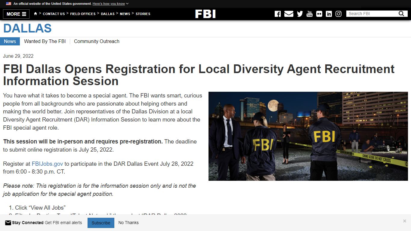 FBI Dallas Opens Registration for Local Diversity Agent Recruitment ...