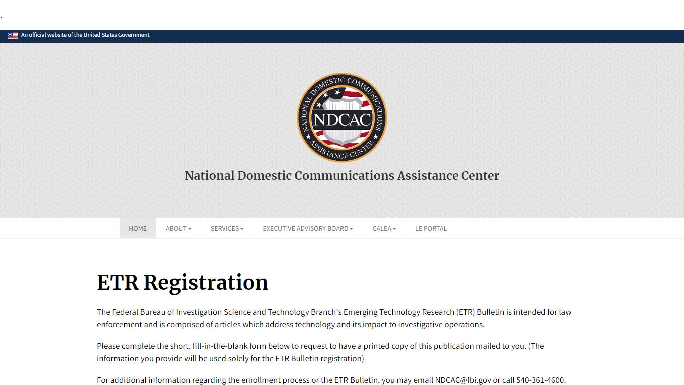 ETR Registration — NDCAC